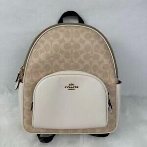 Coach CZ176 Court Backpack In Signature Canvas Pebble Leather In Sand Chalk NWT